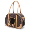 Pet Classic Brown Plaid hundbärare, kattbärare väska, vattentät premium pu lädervalp som bär handväska för utomhusresor vandringshopping