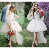 Off -jurken 2021 De korte schouder tule ruched prinses een lijntuin bruiloft bruidsjurk op maat gemaakte vestido de novia