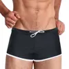 Men's Swimwear 2024 New Solid Color Spliced Lace Conservative Tight Flat Corner Mens Swimming Pants