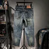 Plus-storlek mäns nostalgiska jeans, avslappnade lösa jeans, mörkblå, storlek 40-48 för 100-142 kg fet kille