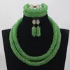 Halskette Ohrringe Set Zitronengrün afrikanischer Perlen Schmuck 2 Schichten Nigerianische Hochzeitskristall Kostümseil ABH156