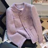 Ins Frence Purple Gentle Lady tweed jacka o-hals knapp upp kort kappa för kvinnor all-match höst vinter ytterkläder koreansk trendig 240506