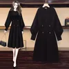 Robes de travail Femmes Plus taille Bureau Black Cost Lantern Long Manche à manches longues et robe sans manches