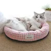 Camas de gato móveis Cama de gato de verão redonda de seda de seda de seda de estimação confortável gatinho cães pequenos cães adormecidos gato ninho de gato sofá refrigeração ratata