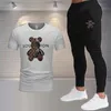 MENS SOMMER SOMMER CASUELL TRACKSUT Kort ärm 2-stycken Set modetryckt O-Neck T-shirt Pants Outfits Male Outdoor Fitness Wear 240429