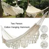 286 * 140cm 2-zits hangmat grote Braziliaanse macrame rand dubbele luxe hangmat swing netto stoel buiten hangende hangmat swing 240426