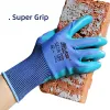 Gants 3 paires gants eColatex Gants anti-esplip GMG Blue Polyester avec des gants de sécurité enduit de palmier en latex Gants de construction