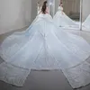 2024 Robes de mariée princesse au large des épaules perle illusion à manches florales jupe en cristal de dentelle sexy