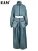 Eam Blue zweiteiliger Anzug Denim Jacke große Größe Wide Leghose Stand Collar Women Fashion Spring Herbst 2024 CPG0370 240423