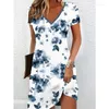 Casual jurken zomer korte mouwen v-hals dames kleden retro bloemenprint mini grote size 6xl elegante dame knielengte