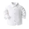 Roupas Conjuntos de roupas 4 peça Spring Autumn Boys Corean Boy Moda Gentleman Branco Tops Calças Amarra Trechas Crianças Roupas BC1029-1