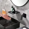 Robinets de lavabo de salle de bain Luxury Eau froide Lavabo Tap Wash Basin robinet mural levier simple 2 trous cascade mate noire