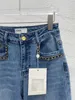 Fashion designer women's jeans 2024 Early Spring New Casual Pocket Handsewn Embossed Metal Edge Slightly Elastic Straight Leg Pants for Women