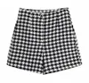 TRAF Mulher Moda Houndstooth Tweed Bermuda shorts vintage High Solping Zipper Fly Female Pants Short Mujer 2204011709319