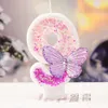 3pcs Kerzen rosa Schmetterlings Geburtstag Kerzenkuchen -Dekoration Farben 3D -Nummer Kerzen funkeln