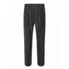 Men's Pants Miyake Pleated High Waist Striped Printed Elastic Straight Sleeve Casual Fashion Men Clothing Streetwear