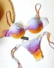 Blokkleur sexy bikini set spaghetti riem trim halter zwemkleding voor dames verbat tweedelig vrouwelijk strandkleding 2024 vakantie 240506