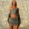 Werkjurken driedelige set vrouwen sexy tube top bandeau sjaal mini rok camouflage camouflage lange mouw outfits militaire crop tops onregelmatig