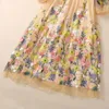 Summer Khaki Colorful Floral Embroidery Tulle Dress 3/4 Sleeve V-Neck Panelled Midi Casual Dresses S4A250418