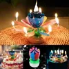 3pcs velas de aniversário bolo de vela de decoração diy festas de casamento bolo de aniversário girando lotus flor música vela decorações eletrônicas