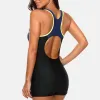 Костюмы Charmo Women Sports Sportswear Sports Sport Swimsuit OnePeece Colorblock Swimwear Open Back Back Ношение купания костюмы для патчика фитнеса