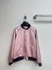 Женские куртки дизайнер весенний новый продукт розовый черный края атласная куртка бейсбола O0XW
