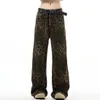 High Street Modemarke Männer Retro Leopard Print Casual Hosen American Y2k Loose Wide Bein gerade Jeans für Männer und Frauen 240425