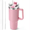 40oz Tumbler with Handle and Straw Pink Insulated Travel Mug Iced Coffee Cup Reusable Stainless Steel Water Bottle 240430