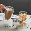 Tumblers 1pc 250 350 450 ml Dubbla vägg kaffekoppar glasögon 12oz espresso cappuccino latte te muggar med handtag värmebeständig glas H240506