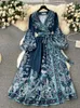Robes décontractées printemps français vintage robe robe femme une pièce bandage imprimé femelle femelle élégante en V long vestidos robe x846