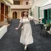 Lässige Kleider süße süße weiße Maxi für Frauen 2024 Sommer Fairy Style High Taille Puffärmel Square Kragen Long M-4xl