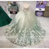 Halslijn plicht licht groen groene quinceanera dree sweetheart 3d bloemen applique kralen tule prom ball jurk cutom gemaakt zoet 16 verjaardagsfeestje formeel