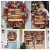 Decorative Flowers Americana Home Decoration Patriotic Independence Day Wreath Decorations Blue White Star Striped Pattern Bowknot Door 4th