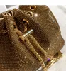 Gold Diamond Evening Clutch Bag Wedding Party Luxury Designer Shiny Rhinestone Bucket Purse Women Handbag Shoulder Messenger 240506