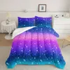 Duvet Cover 3PCS Modern Mode Polyester -Set (1*Tröster + 2*Kissenbezug ohne Kern), farbenfrohe Regenbogen -Glitzer -Sterne Druckbettschatz, weich bequem und bequem und