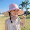 Caps Hats Korean style new childrens cute baby color matching rope protection summer large Brim sun hat WX