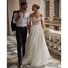 Платья свадебное великолепное пляжное свадебное платье 3d цветочное аппликация от плечевых ремней.