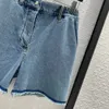 2024 New Fashion Summer Blue Denim Shorts Mulheres de cor sólida cintura alta shorts vintage soltos