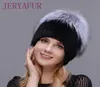 Fashion Winter Warm Women Knitting Caps Mink hats Vertical weaving with FOX Fur On The Top S181017089514674