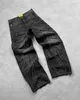 Jeans baggy pour hommes Y2K Hip Hop en détresse Pantalon noir rétro Broderie surdimension