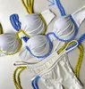 Block Color Sexy Bikini Set Spaghetti Strap Trim Halter Swimwear For Women Bandage Two Piece Female Beachwear 2024 Holiday 240506