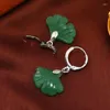 Bengelen oorbellen ethische ginkgo bladwaterdruppel voor vrouwen zilveren kleur metaal groen witte steen kralen oorbel vintage oor sieraden