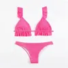 Dames badmode geribbeld gestructureerde bikini roze ruches zwempak veter tweedelige dames bikini's y2k strandkleding badpak traje bano mujer