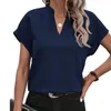 Frauenblusen Sommer Kurzarm Tops Hemd Temperament V Hals Solid Color Casual Lose vielseitige Bluse -Pendler