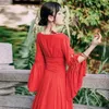 Vestidos casuais Yosimi-Red Chiffon Long Dress for Women O-Gobes Sleeve Tassel Empire Evening Party Elegant Summer 2024