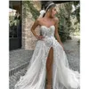 Boho Wedding Bridal 2021 Robes robes High Split Lace Lacers Breded Summer Sweetheart Necolline plage country tulle vestidos de novia