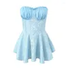 Robes décontractées Yenkye Robe sans bretelles sexy pour femmes 2024 Blue Club Party Mini Chic Holiday Summer Robe