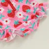 Badebekleidung süße Langarm -Mädchen Badeanzüge Strandbekleidung Sommer Blumendruck Ruffen und Badekappe für Kleinkindbadeanzüge