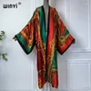 Zomer Kimono Africa Print Beach Wear Women Swim Pak Elegant Afrikaans Boho Cardigan Sexy Holiday Silk Feeling Trapport