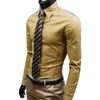 Men Dress Shirt Fashion Solid Color Business Long Sleeve Button Turn Down Collar Top Polyester 240418